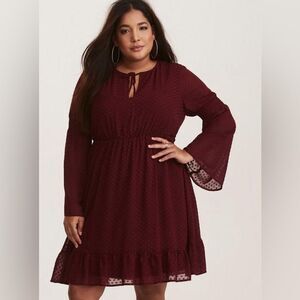 Torrid Merlot Red Textured Chiffon Skater Dress Size 5/5X